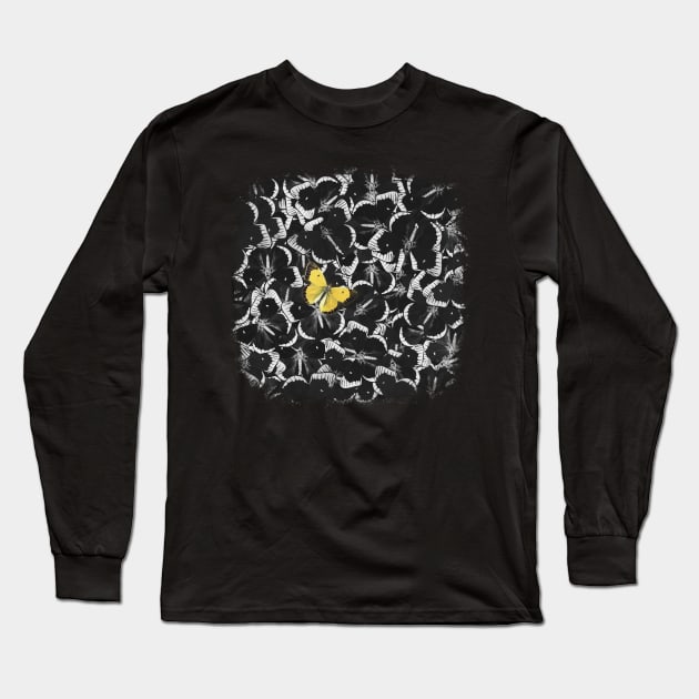 Dare to be Different - Black and Yellow Butterflies Pattern Long Sleeve T-Shirt by DyrkWyst
